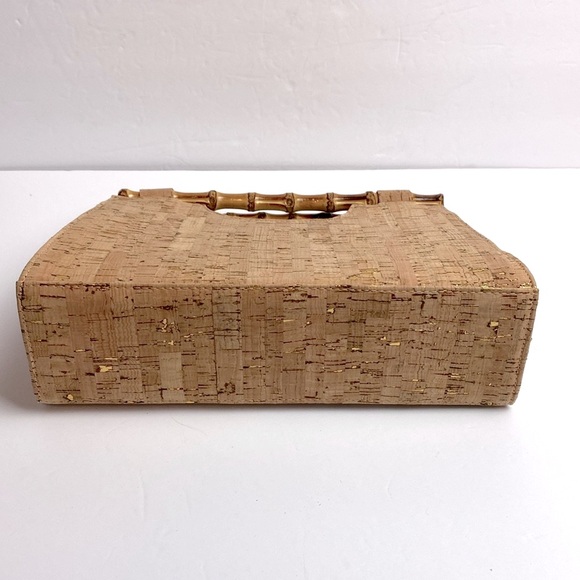 Alessia Bianchi Gold Cork Clutch Purse With Bamboo Handle - Picture 2 of 8